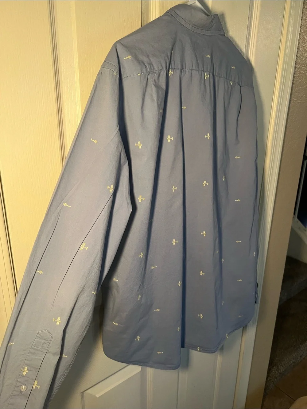 J.Crew Men’s Large Airplane Print Button Down Shirt Blue 100% Cotton